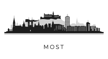 Obraz premium Most City Skyline with Czech Republic Silhouette Vector.