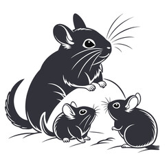 Chinchilla family illustration mother chinchilla and two chinchilla pups vector graphic