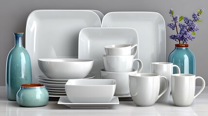 Elegant ceramic tableware with square plates high resolution picture