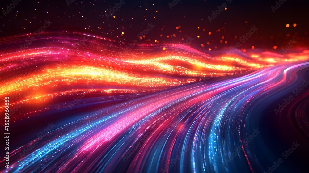 Aufkleber abstract theme showing a dynamic flow of light trails with a gradient transitioning from warm hues a