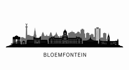 Naklejka premium Bloemfontein Skyline Black and White Silhouette.
