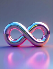 Fototapeta premium A metallic infinity symbol with rainbow reflections, smooth surface, dynamic lighting, vibrant colors, gradient background, futuristic design, abstract art, modern aesthetic, sleek and glossy 