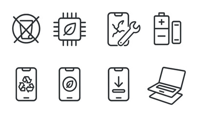 Eco-friendly technology icons for sustainability and device repair concepts