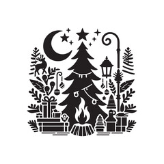 Christmas in July Silhouette Vector Illustration, Solid White Background.