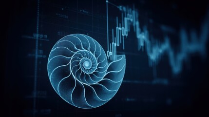 Nautilus featuring intricate fibonacci pattern overlaid with a beautifully balanced spiral design