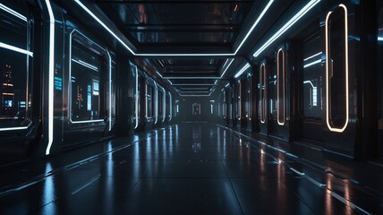 Futuristic Sci-Fi Hallway with Glowing Lights and Intricate Design V8