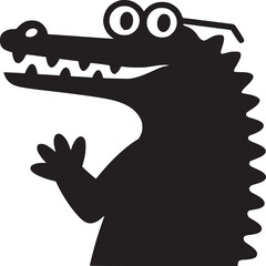 Silhouette of an alligator wearing glasses and waving on a white background in a cartoon style
