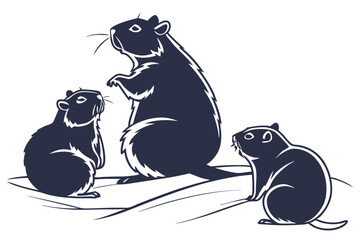 Cute groundhog family group together watching around silhouette vector illustration design