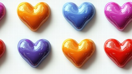Fototapeta premium Group of Hearts in Various Colors on White Background with Retro Pop Art Design