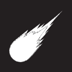 Fototapeta premium Illustration of a stylized comet with a white body and orange and yellow flames on a black background