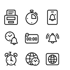 Time Management Icons. Outline icon set of time tracking and reminders: digital punch clock,