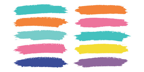 "Bright Colorful Paint Brush Stroke Set – Flat Vector Texture Swatches in Vibrant Colors"