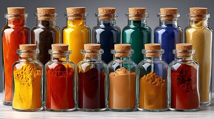 Piles of spices beside spice jars high resolution picture