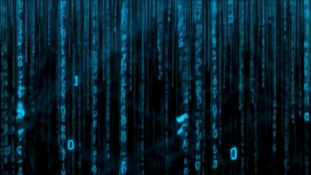 Blue digital rain effect like matrix code
