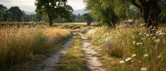 Fototapeta premium Serene Countryside Path Tranquil Nature Scene Photography