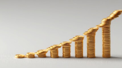 Unique gold coin graph depicting economic growth over time with a creative visualization of financial trends and data