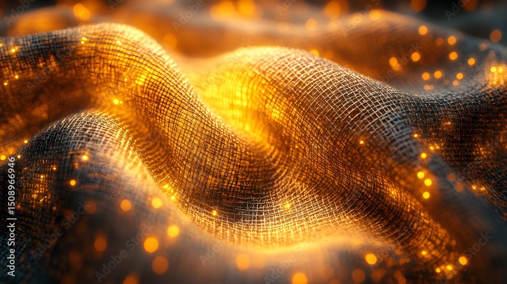 Poster golden light streams across a textured, fabric-like surface with an abstract theme, creating a warm 