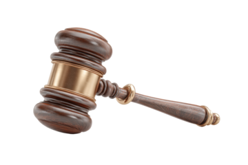 PNG Wooden gavel with gold accent on white background
