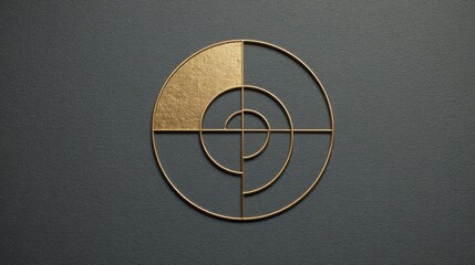 Golden circle with cross in the middle illustrating golden ratio market clock icon concept with time elements