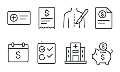 Medical and financial healthcare icons for expense management and planning