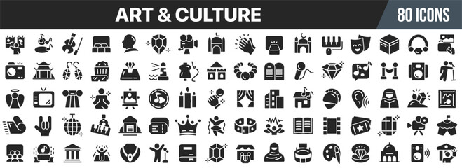 Art and culture black icons collection. Big UI icon set in a flat design. Vector illustration EPS10