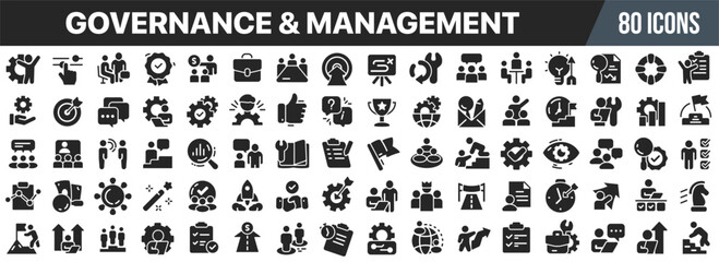 Governance and management black icons collection. Big UI icon set in a flat design. Vector illustration EPS10