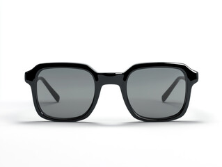Fototapeta premium Square sunglasses, front view, black frame and gray lenses, simple design, product photography, white background