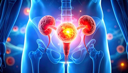 "Human Urinary System with Kidney and Bladder Inflammation – Medical Illustration of Urology and Renal Disease"



