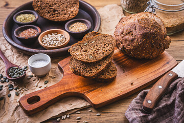 Gluten free bread, homemade paleo or ketogenic bread with seeds, nuts