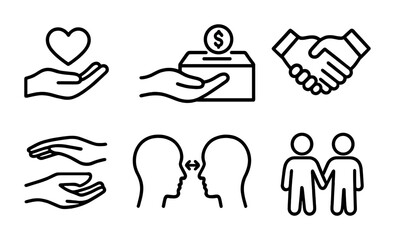Charity and partnership icons for community support and collaboration