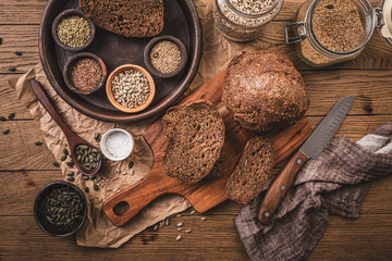 Gluten free bread, homemade paleo or ketogenic bread with seeds, nuts