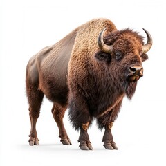 Majestic Bison Standing Proudly on White Background in Studio Lighting