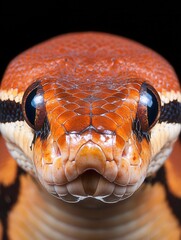 Close-Up View of a Colorful Snake Head with Intricate Scale Patterns and Textures