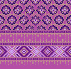 Fabric pixel abstract geometric pattern Thai style design for clothing, fabric, background, wallpaper, wrapping, batik. Knitwear, Embroidery style. Aztec geometric art ornament print.