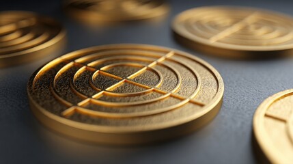 Shiny golden coin laid out to emphasize wealth and value in the context of golden ratio strategy