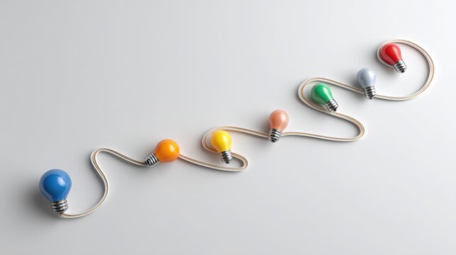 Light bulb wrapped with string illustrating the organizational development path icon concept in a creative journey flow
