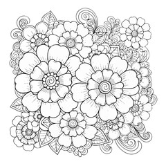 Floral Mandala Pattern Coloring Page Intricate Flower Line Art for Adults