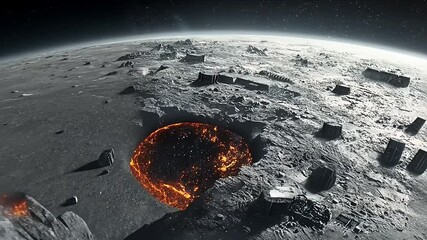 Apocalyptic Lunar Landscape: Molten Core Exposed on Desolate Moon - Powered by Adobe