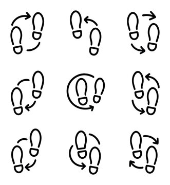 Salsa Dance Steps Icons. Outline icon set of salsa partner steps: basic step, cross body lead, right turn, left turn, enchufla,