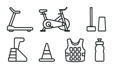 Obraz premium Gym equipment outline icons for fitness and exercise designs