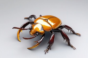 Brilliantly Colored Beetle with Glossy Shell and Intricate Details on Gray Background