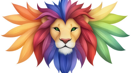 Rainbow Mane Lion Digital Painting on Transparent Background