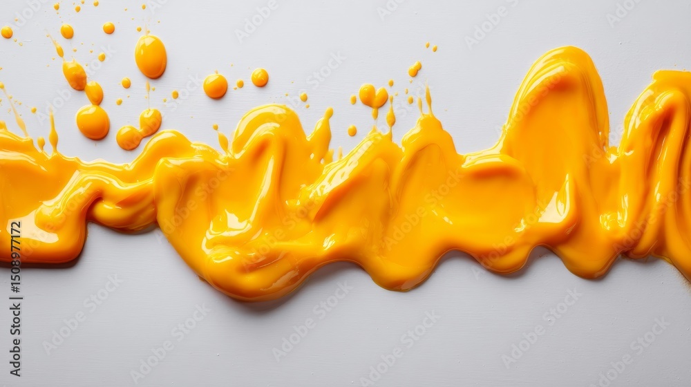 Aufkleber Bright orange paint droplets splashed on white background creating vivid abstract patterns with dynamic textures and copy space on the left side
