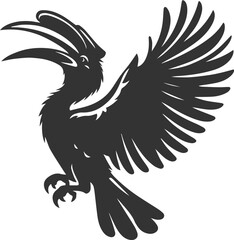 Forest bird vector drawing of a hornbill silhouette