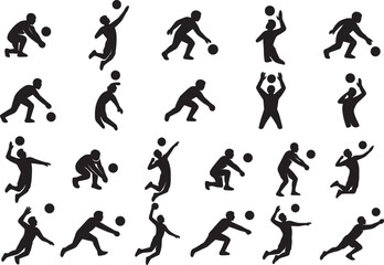 Dynamic Volleyball Player Silhouettes – Action Poses for Sports Icons and Infographics