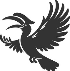 Forest bird vector drawing of a hornbill silhouette