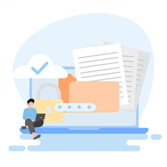 Illustration of folder containing confidential documents, Cloud security concept. can be used for banners, websites, and landing pages.