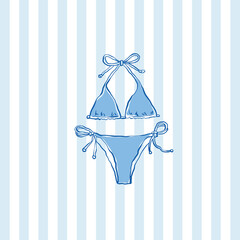 Hand drawn blue triangle bikini vector