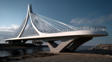 Obraz premium Modern cable-stayed bridge design over canal