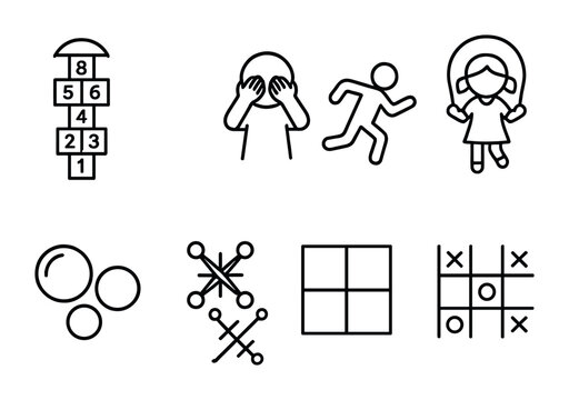 Classic children's games and activities icons for playful design projects